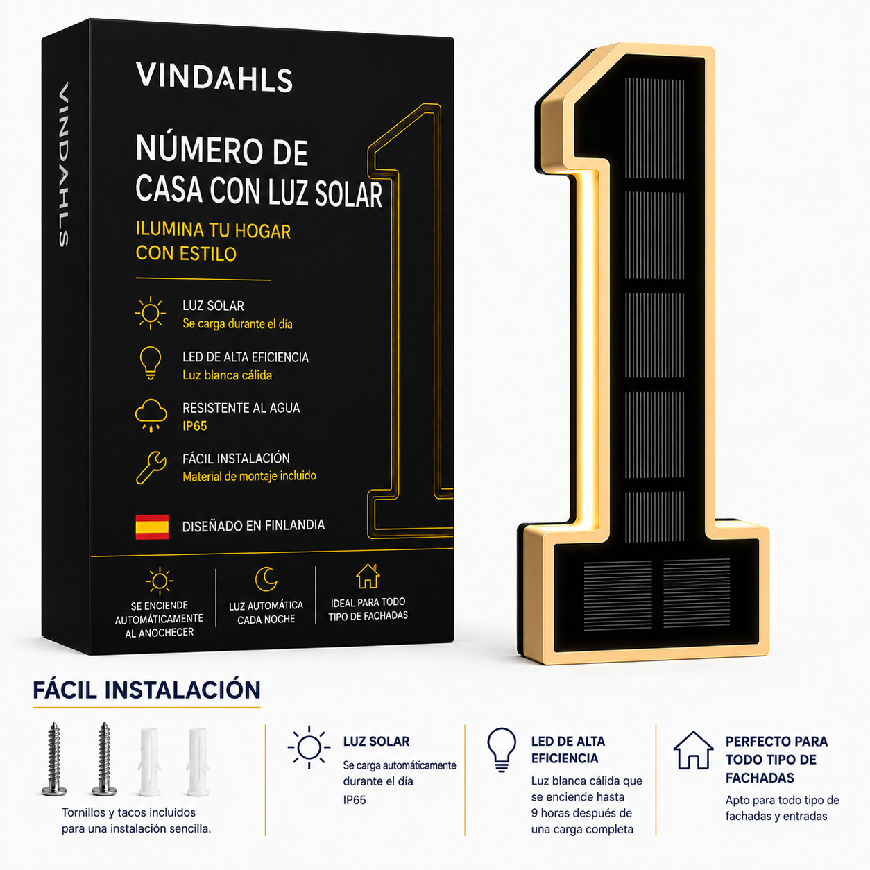 Vindahls Numery domu | Podświetlane i zasilane energią słoneczną