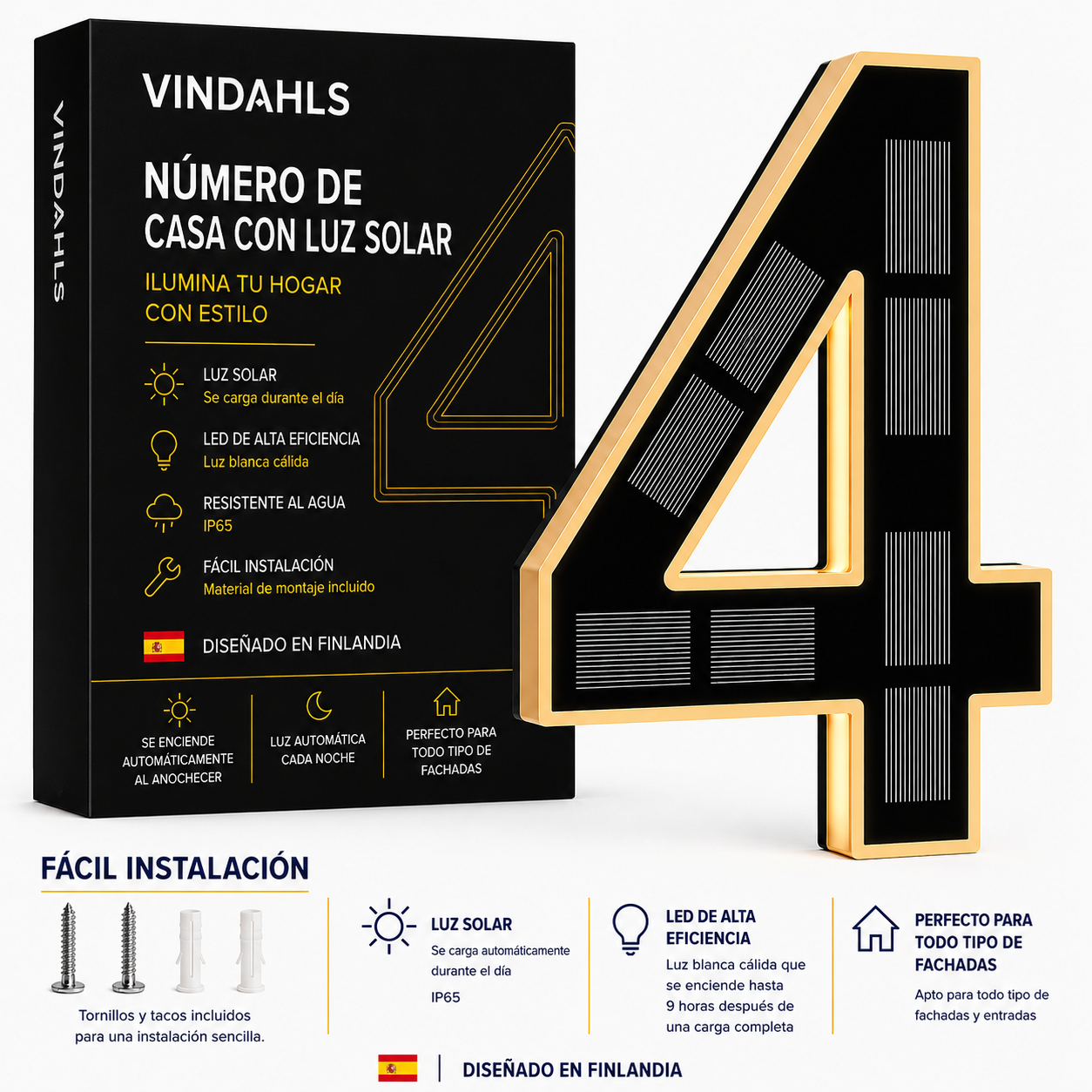 Vindahls Numery domu | Podświetlane i zasilane energią słoneczną