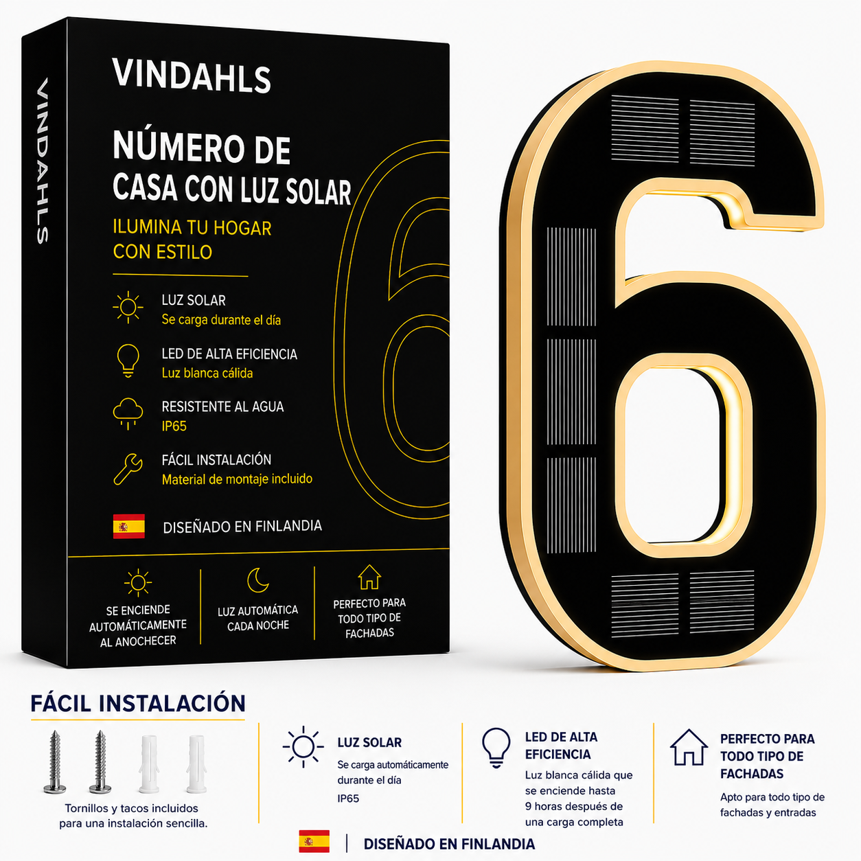 Vindahls Numery domu | Podświetlane i zasilane energią słoneczną