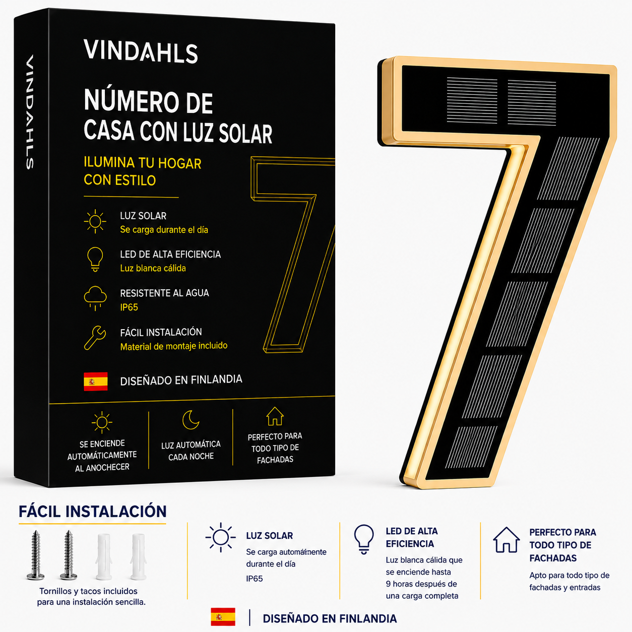 Vindahls Numery domu | Podświetlane i zasilane energią słoneczną