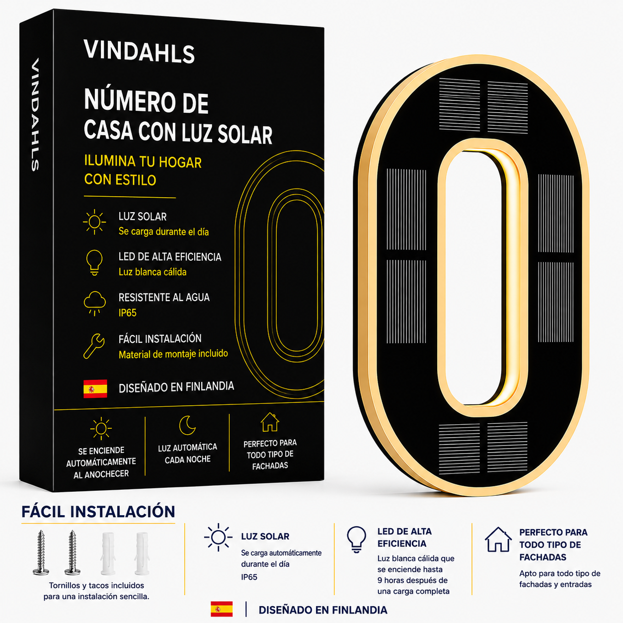 Vindahls Numery domu | Podświetlane i zasilane energią słoneczną