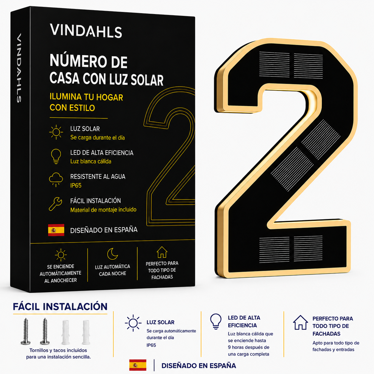Vindahls Numery domu | Podświetlane i zasilane energią słoneczną