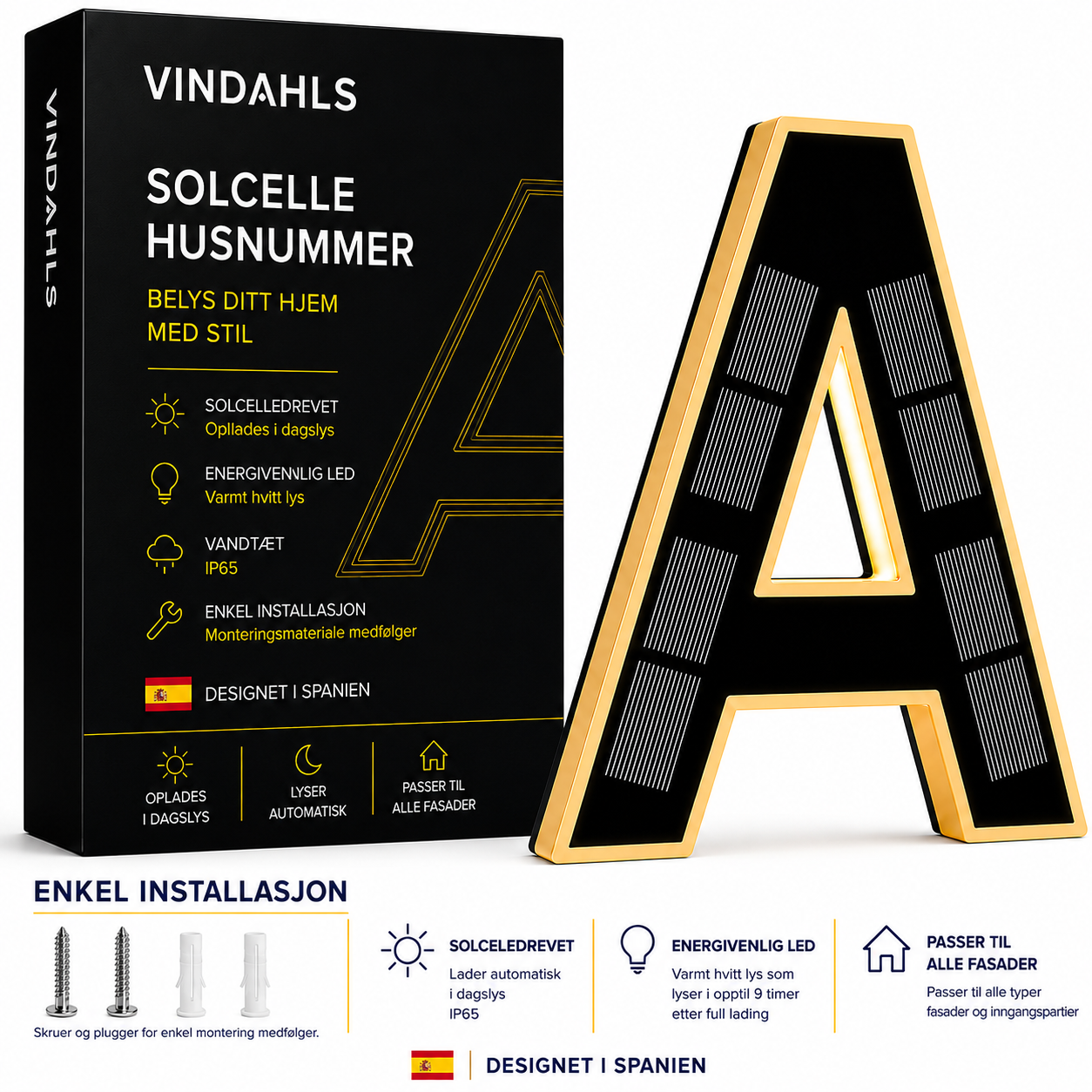 Vindahls Numery domu | Podświetlane i zasilane energią słoneczną