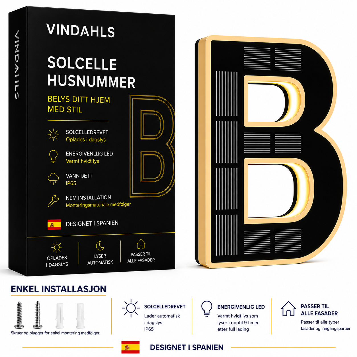 Vindahls Numery domu | Podświetlane i zasilane energią słoneczną