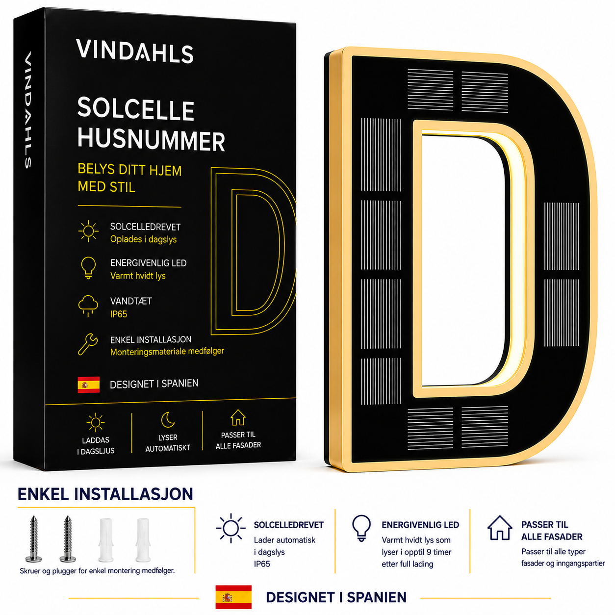 Vindahls Numery domu | Podświetlane i zasilane energią słoneczną