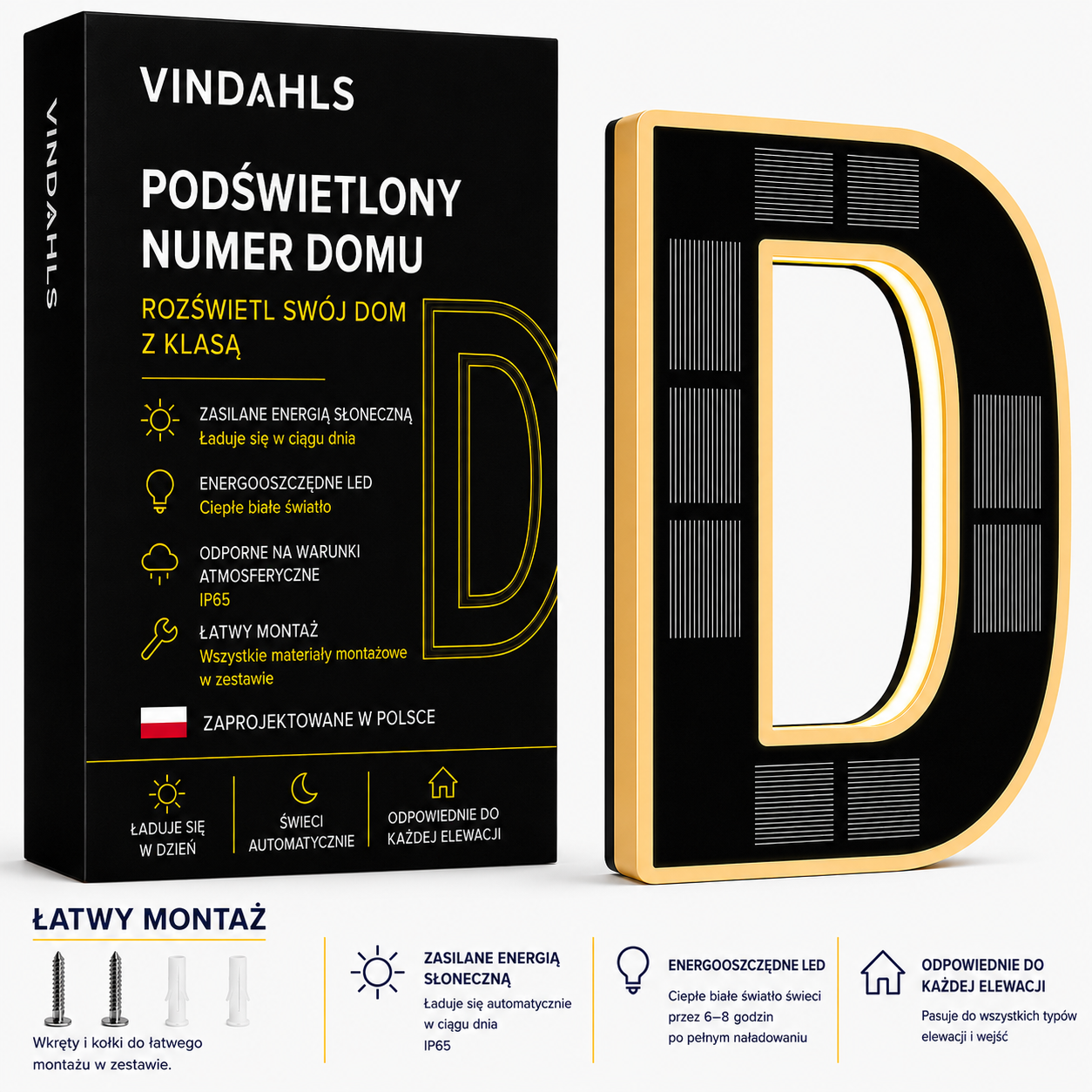 Vindahls Numery domu | Podświetlane i zasilane energią słoneczną